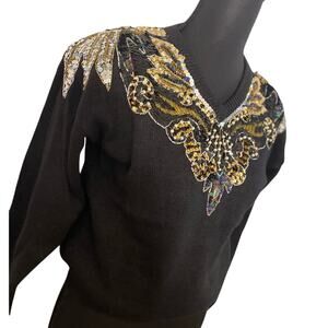 NWT Vintage Regency Collection Black Sequin Beaded Sweater (SM) 80s Glam Holiday